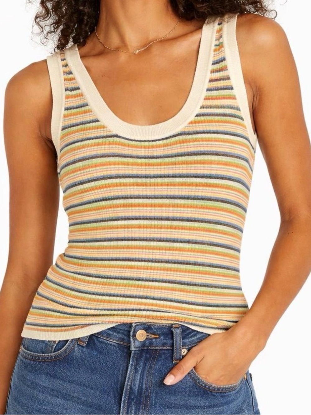 Madewell Cream Rainbow Stripe cropped tank